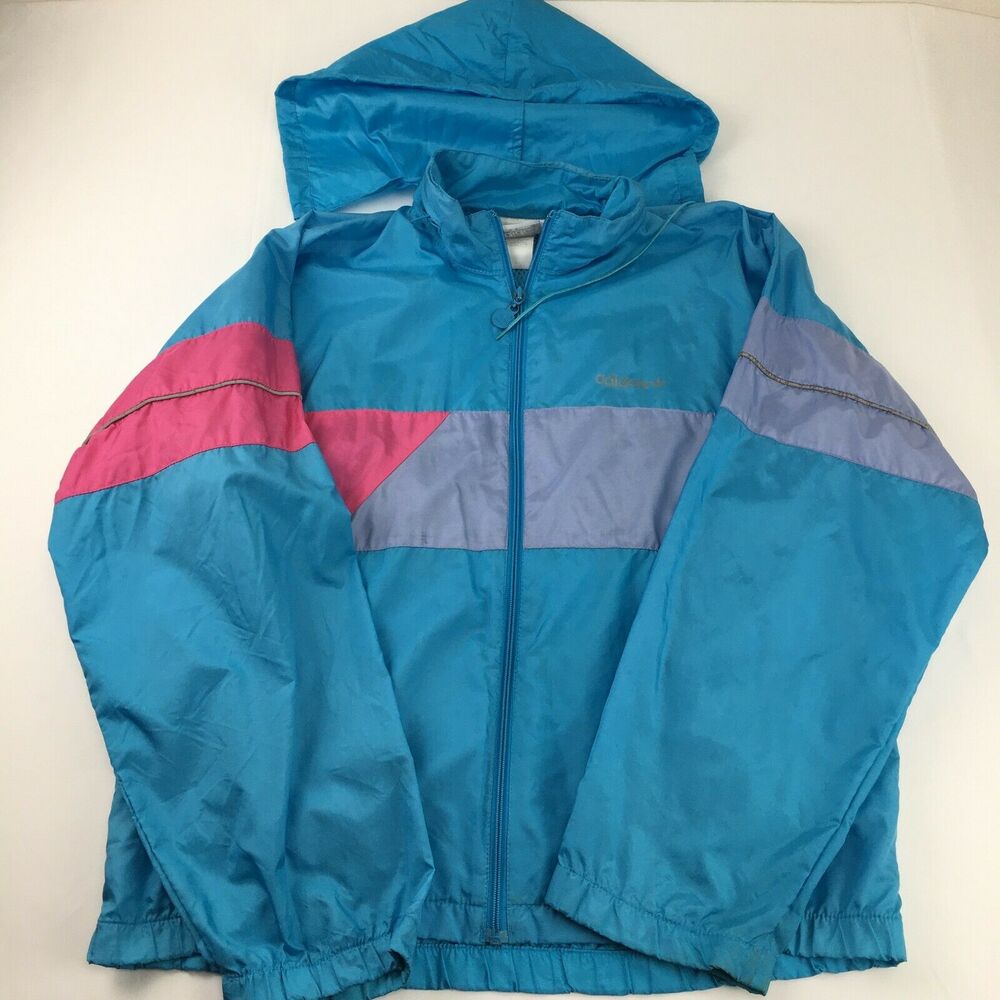 Adidas Blue Full Zip Hooded Windbreaker Jacket L